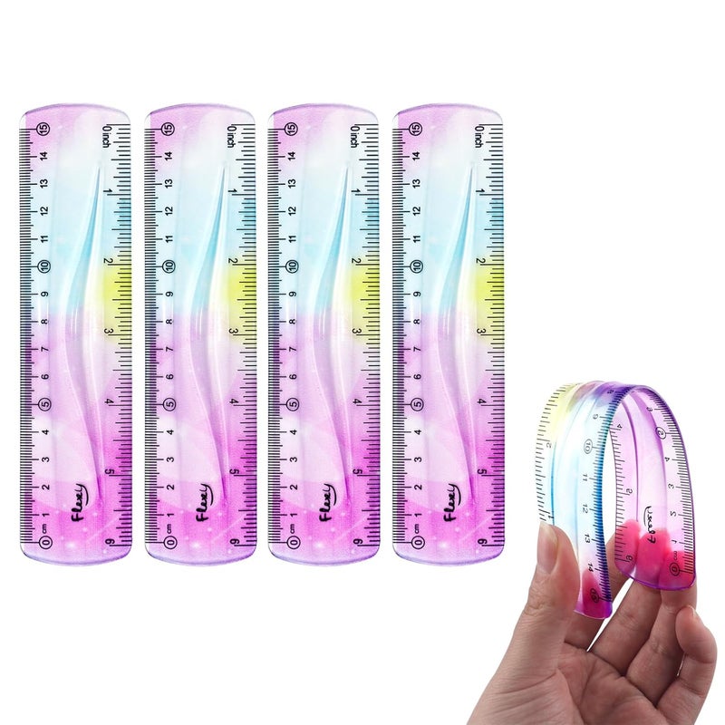 OXDFK 4 PCS 6 Inch Flexible Ruler, Bendable Plastic Ruler, Soft Bendable Gradient Colour Rulers with Centimeters and Inches for Student School Classroom Office Supplies - Image 1